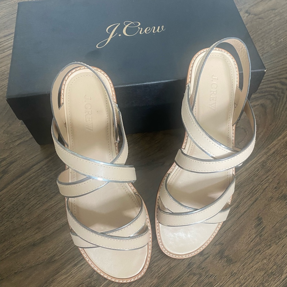 J Crew Mackenzie Metallic-Trim sandals, size 7